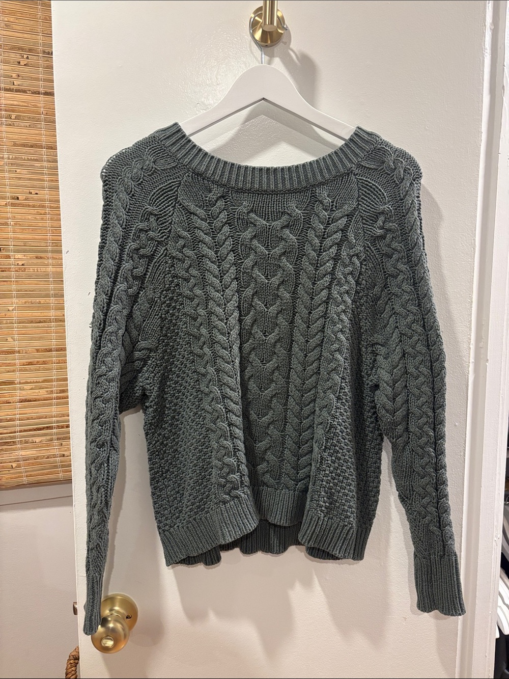 aerie Charcoal Cable Knit Crew Sweater